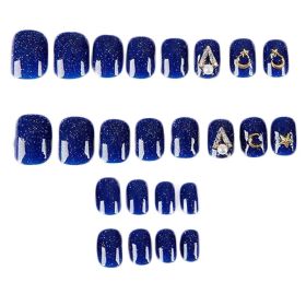 Royal Blue False Fingernails Artificial False Nails Tips Full Cover Wedding Bead Nail Art Decoration Fake Nails