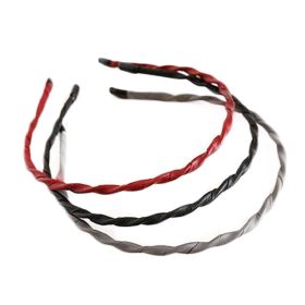 3 Pcs Random Color Spiral PU Leather Hair Band Thin Headband Simple Solid Color Braided Headwear Hair Loop