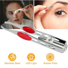 LED Eyebrow Tweezer Stainless Steel Make Up Tweezer w/ LED Light Rubber Finger Pads