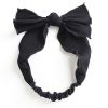 Black Simple Bowknot Stretch Hairband Solid Color Headband Out Wide Hair Ribbon Headwrap